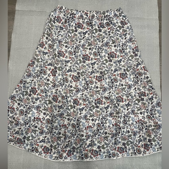 [L]Della Spiga Floral Print Tiered Cotton Skirt - Picture 1 of 6